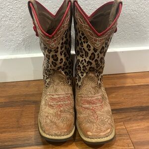 Leopard Print Western Boots with Red Accents